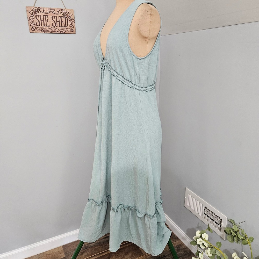 Cupshe Sage Green V-Neck Open Back Ruffle Hem Maxi Dress Large Swim Cover Beachy - Picture 4 of 12